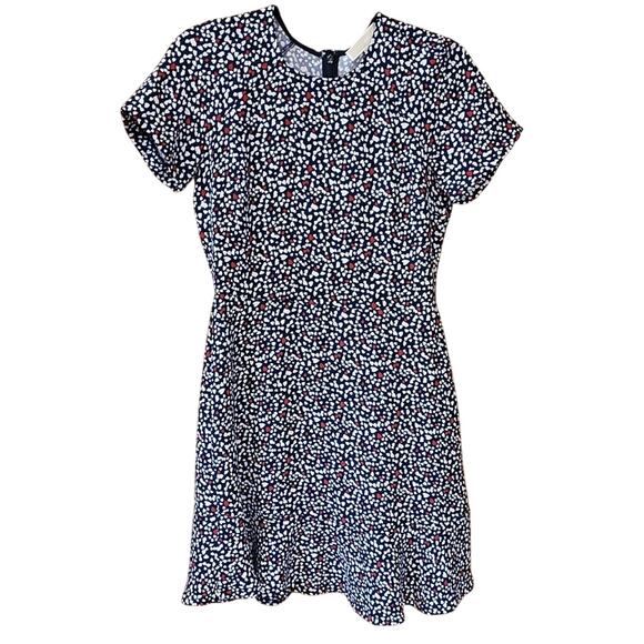 Michael Kors Navy Heart‑Print Fit‑and‑Flare Dress Size 4 Back‑Zip Lined Flirty - Picture 1 of 13
